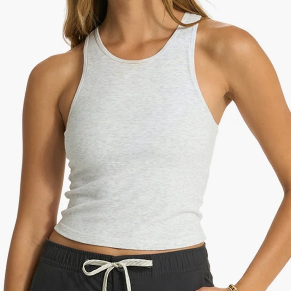 BRAND NEW w/ TAGS! Vuori Semi Crop Tank in Light Heather Grey. Size XS